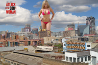 breasts giantess collage city mega blonde swimsuit cleavage buildings wonderslug clouds sky looking_at_viewer emily_scott