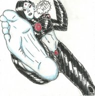 drawing giantess alien barefoot low_angle story looking_down foot_pov point_of_view looking_at_viewer white_void