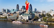 breasts giantess collage city mega helicopter wonderslug dress london skyscraper sky looking_at_viewer waterfront ferry_boat amy_willerton gherkin