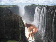 giantess collage swimsuit brunette waterfall wonderslug clouds outdoors sky trees cliff downward_angle mist lisa_scott_lee
