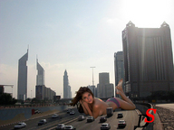 giantess collage city mega cars traffic buildings brunette lying_down lingerie highway looking_at_viewer ds