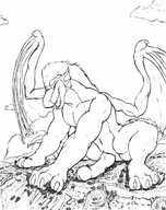 drawing crush wings anthro mega monochrome destruction giant penis claws unknown_artist looking_at_victim