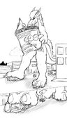 drawing furry monochrome giant outdoors pencil_drawing vehicle_crush