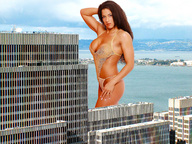 giantess collage cleavage water buildings brunette wonderslug bay sky looking_at_viewer