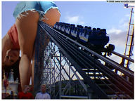 giantess collage butt brunette legs shorts bending_over buttman looking_at_viewer roller_coaster imminent_insertion