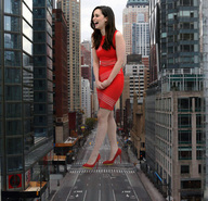 giantess collage city high_heels brunette dress laughing streets docop between_buildings emilia_clarke