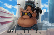 drawing giantess city color cleavage helicopter voluptuous ripped_clothing kipteitei dog_girl between_breasts