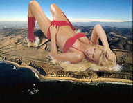 collage landscape mega blonde beach cleavage high_heels wonderslug lying_down boots countryside nell_mcandrew downward_angle