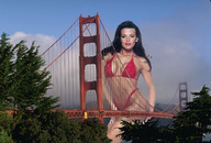 breasts giantess collage mega swimsuit bridge helicopter brunette wonderslug outdoors sky golden_gate_bridge looking_at_viewer