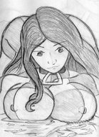 breasts drawing nipples crush giga mega monochrome clothed planet pencil_drawing necklace continents colonel-gabbo