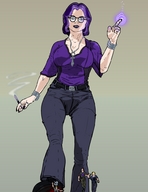 drawing giantess crush clothed glasses purple_hair blood low_angle running shrunken_people point_of_view necklace running_away minerva ankh