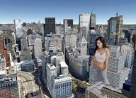 giantess collage city brunette belly skyscraper looking_at_viewer between_buildings rooftop_view pacmanri
