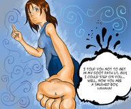 drawing giantess crush feet barefoot soles brunette story shrunken_men stuck_to_foot