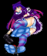 drawing panties upskirt color butt blue_eyes soles blue_hair shrunken_men bow hair_bow thigh_highs stocking_feet nose_bleed