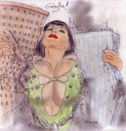 drawing giantess city destruction cleavage face olivier crushed_building
