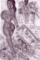 drawing giantess city monochrome butt destruction under_foot olivier vehicle_crush panels