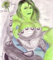 drawing giantess crush destruction cleavage face tarrass20020 olivier green_skin