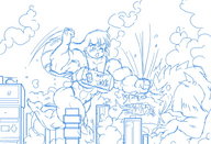 drawing giantess city monochrome buildings muscles battle monster
