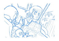 drawing giantess monochrome military looking_at helicopter_pilot signal