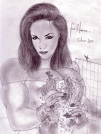 drawing giantess city monochrome destruction cleavage hand tarrass20020 olivier looking_at_viewer