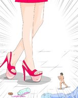 drawing feet skirt high_heels shrunken_men legs fighting floor shrinking_potion