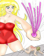 blonde blue_eyes dress shrunken_men dominatrix chained whip gmillenn
