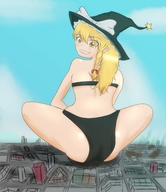 blonde destruction touhou looking_down black_bra black_panties marisa_kirisame iodain
