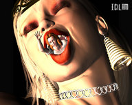 vore blonde mouth face shrunken_woman closed_eyes makeup reaching_out digital_render