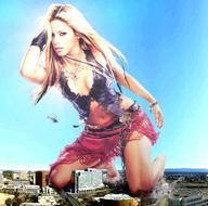 collage city mega blonde destruction clothed barefoot buildings helicopter unknown_artist kneeling shakira sky looking_at_viewer shakira_isabel_mebarak_ripoll