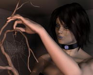 handheld brunette shrunken_men hand cruel between_fingers looking_at_tiny spider_web digital_render
