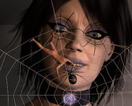 handheld brunette shrunken_men hand cruel between_fingers spider looking_at_tiny spider_web black_widow digital_render