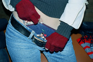 collage panties clothed jeans gloves belly shrunken_woman entrapment belt
