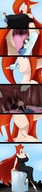 drawing giantess micro vore macro tongue mouth cleavage saliva shrunken_men cat_girl swallowed licking_lips panels orange_hair popsicle