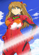mega neon_genesis_evangelion airplane clouds sky plugsuit asuka_langley_soryu