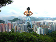 collage city mega destruction jeans wonderslug muscles skyscraper mountains back harbor behind_view