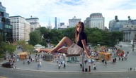 giantess collage city barefoot skirt buildings brunette sitting legs looking_at_viewer square eci999