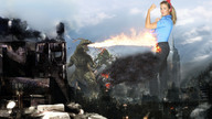 giantess collage city blonde destruction clothed monsters military godzilla wonderslug fire jets smoke looking_at_viewer gemma_atkinson