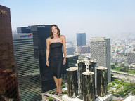 giantess collage city brunette smiling wonderslug dress skyscraper standing los_angeles elegant missy_peregrym