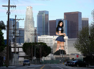 giantess collage city black_hair skirt wonderslug police uniform skyscraper looking_at_viewer