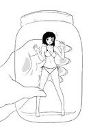 drawing monochrome swimsuit handheld shrunken_woman entrapment jar jitensha artytoons