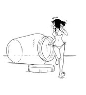 drawing monochrome swimsuit shrunken_woman jar jitensha running_away artytoons