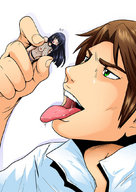 drawing vore tongue hinata male mouth handheld shrunken_woman jitensha looking_at_victim implied_vore