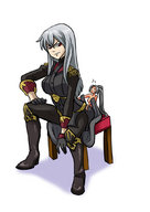 drawing crush nude color clothed butt_crush gloves boots sitting shrunken_woman underneath jitensha looking_at_viewer selveria