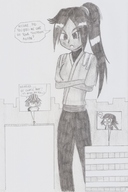 drawing giantess bleach monochrome buildings window rooftop yoruichi_shihoin soifon kisuke_urahara nick01kang