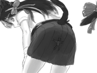 drawing crush tail monochrome skirt butt_crush shrunken_men cat_girl behind_view kara daimondstrike