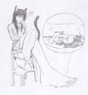 drawing monochrome licking toes barefoot soles sweat domination sitting worship shrunken_woman underneath cat_girl pinned foot_slave panels kitten_lily