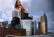 breasts collage city mega low_angle red_hair looking_down skyscraper clouds sky looking_at_viewer zigi550