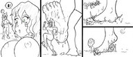 breasts drawing crush nude monochrome domination foot_crush naigo running shrunken_woman under_foot panels running_away mud