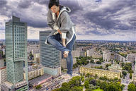 giantess collage city clothed barefoot brunette skyscraper vehicles sky under_foot shore_hair zigi550 lilly_allen storm_clouds