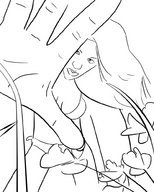 drawing cleavage hand reaching lineart giantess_katelyn point_of_view looking_at_viewer bugunderherfeet